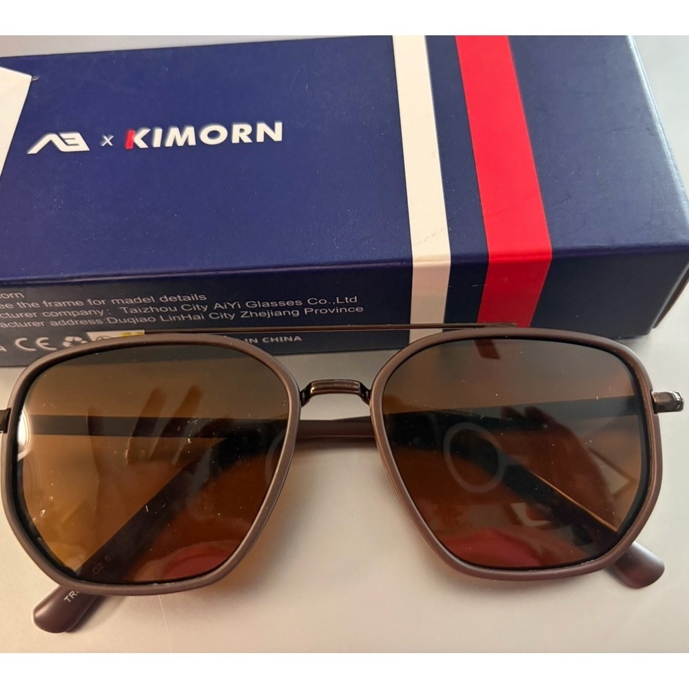 NEW KIMORN Polarized Sunglasses Brown Square UV400 Unisex w/ Original Box